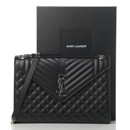 Saint Laurent Grain De Poudre Textured Mixed Matelasse Large Triquilt Monogram Satchel Black 11 of 11