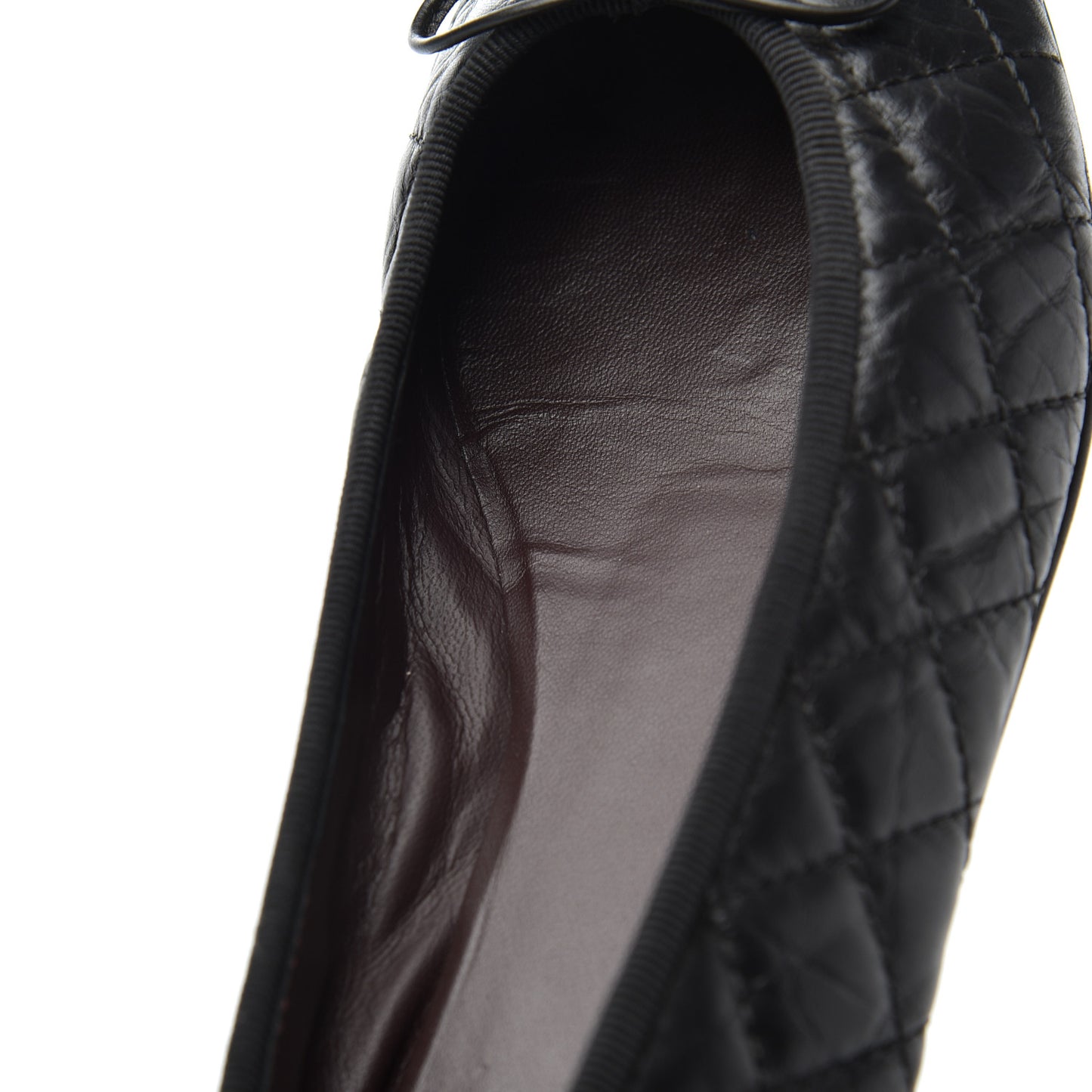 Aged Calfskin Quilted CC Cap Toe Ballerina Flats 38 Black