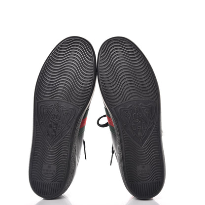 Gucci Calfskin Ayers Web Pierced Heart Embroidered Ace Sneakers 38.5 Black 5 of 12