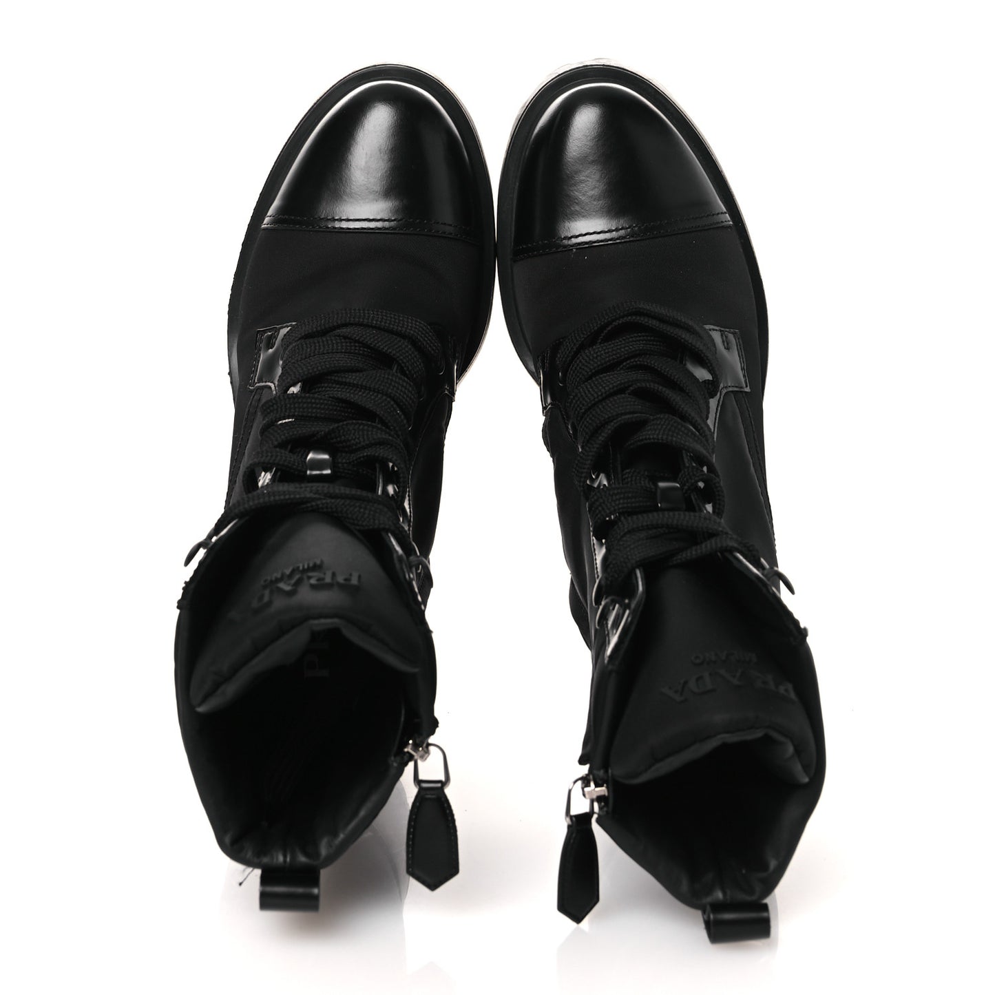 Spazzolato Re-Nylon Metal Triangle Logo Lace Up 55mm Ankle Boots 38.5 Black
