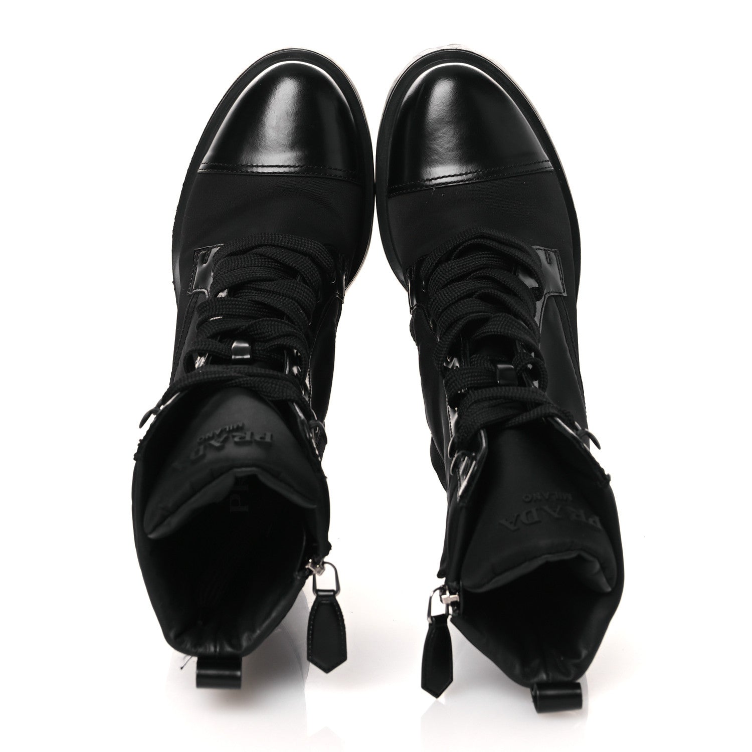 Prada Spazzolato Re-Nylon Metal Triangle Logo Lace Up 55mm Ankle Boots 38.5 Black 2 of 11