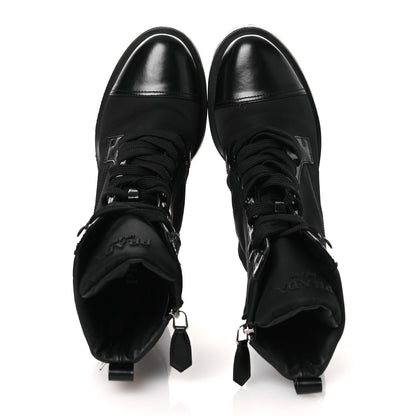 Prada Spazzolato Re-Nylon Metal Triangle Logo Lace Up 55mm Ankle Boots 38.5 Black 2 of 11