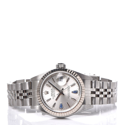 Rolex Stainless Steel 18K White Gold Blue Sapphire 26mm Oyster Perpetual Datejust Watch Silver 79174 3 of 6