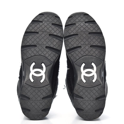 Chanel Tweed Suede Goatskin CC Sneakers 37.5 Black White 5 of 11