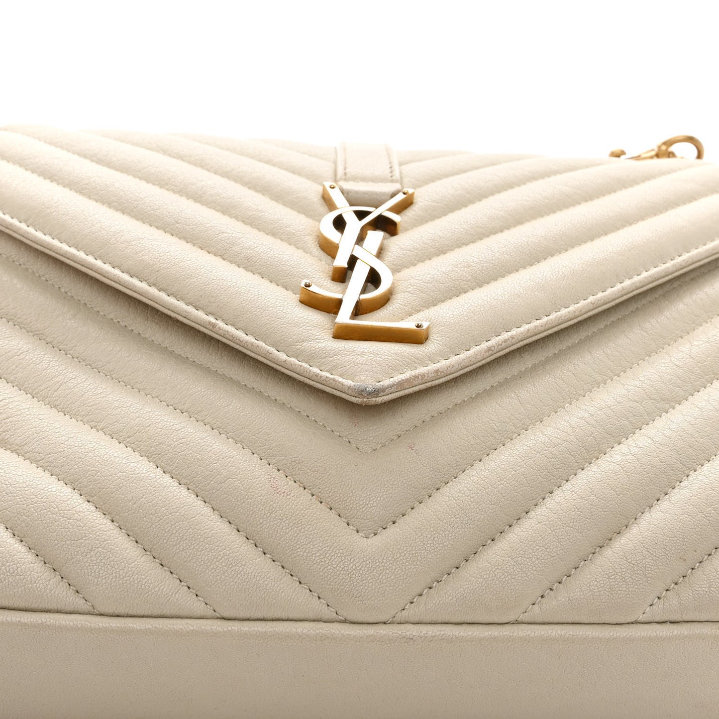 Sheepskin Matelasse Chevron Monogram Medium College Bag Crema Soft