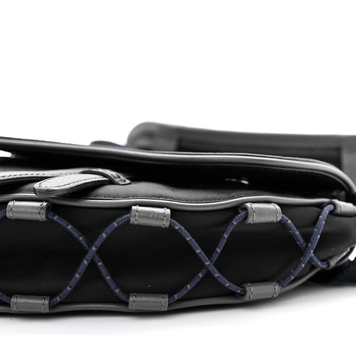 X SACAI Grained Calfskin Technical Fabric Mens Saddle Bag Black