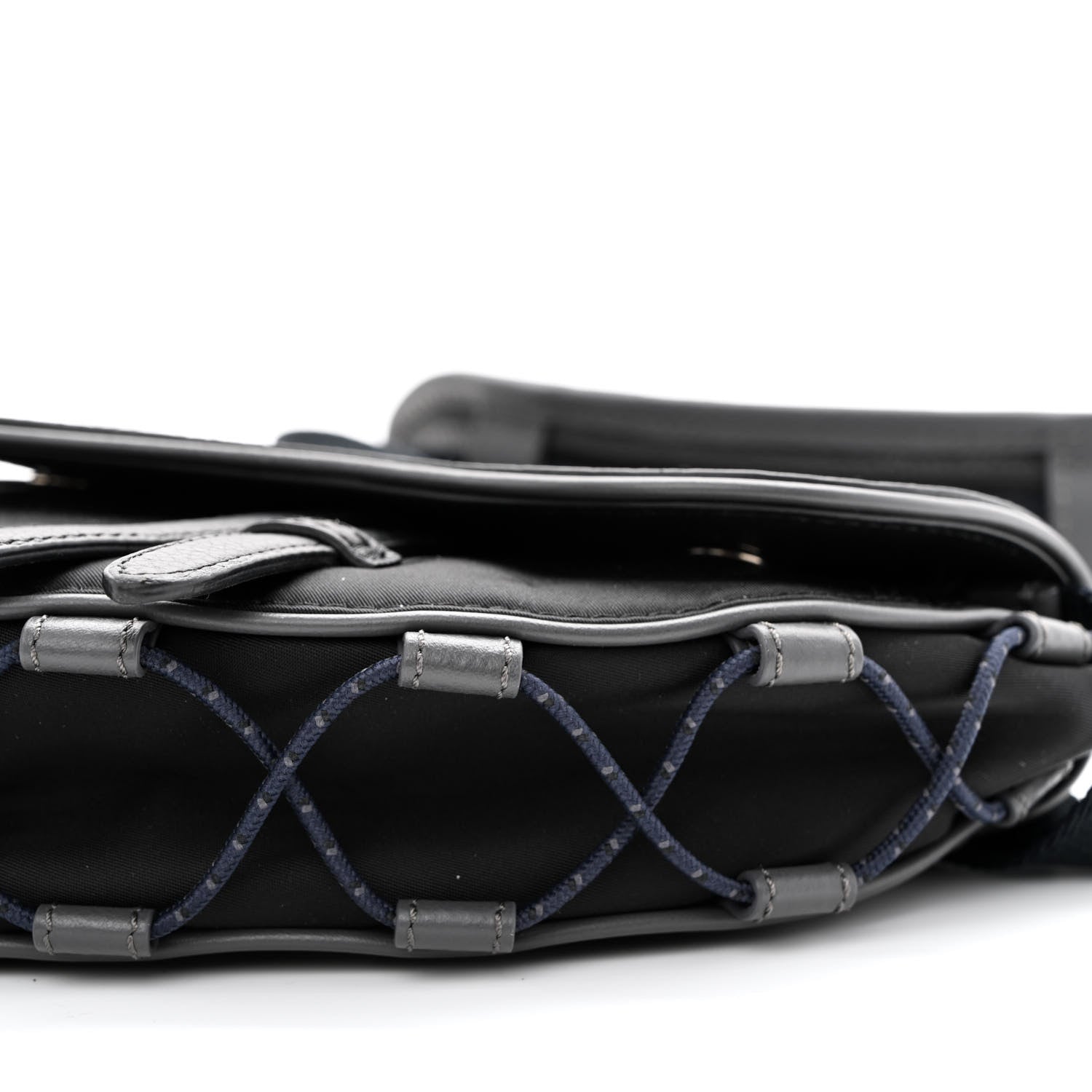 Christian Dior X SACAI Grained Calfskin Technical Fabric Mens Saddle Bag Black 10 of 10