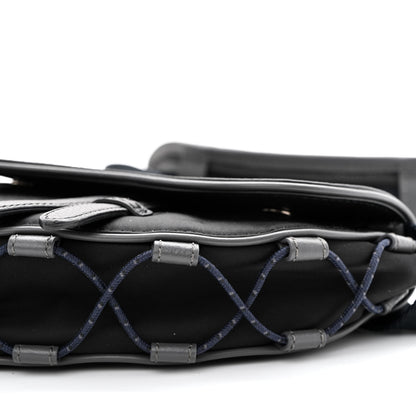 Christian Dior X SACAI Grained Calfskin Technical Fabric Mens Saddle Bag Black 10 of 10