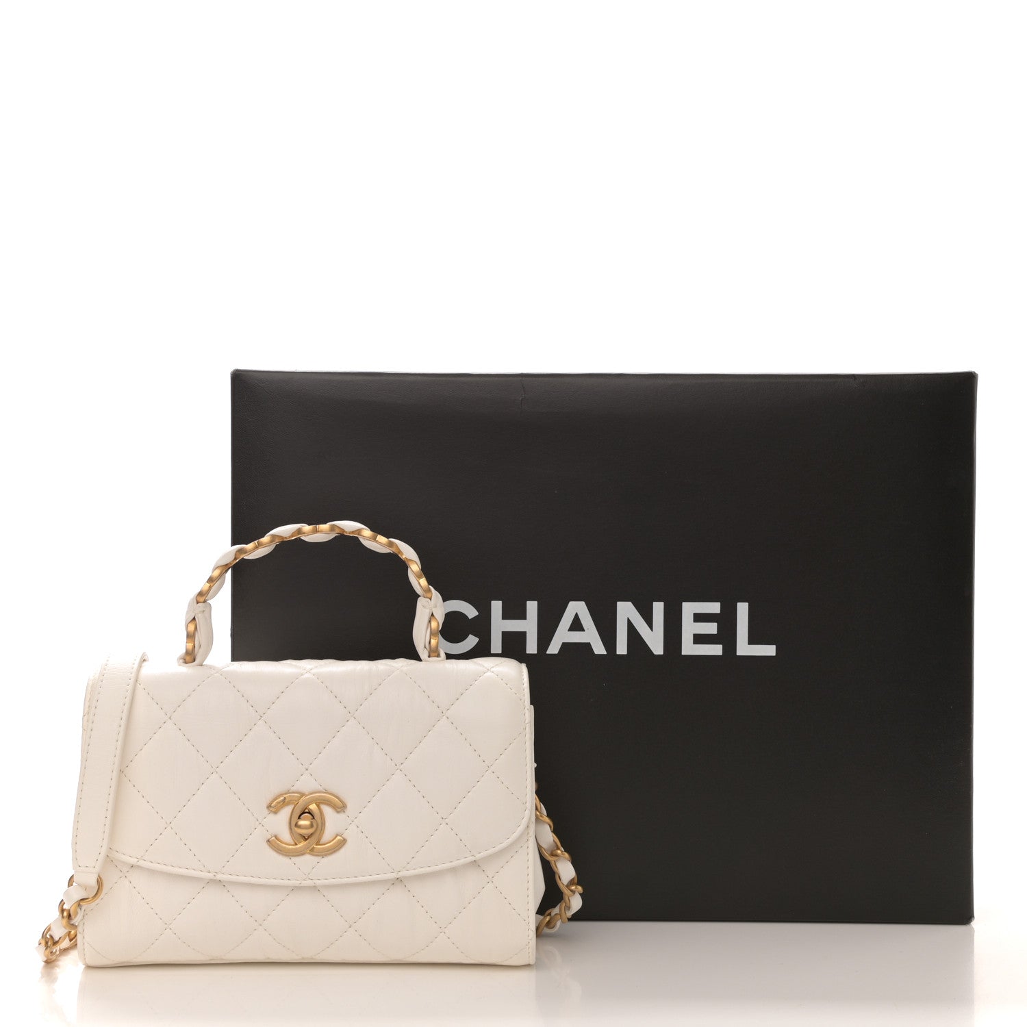 Chanel Crumpled Lambskin Quilted Mini CC Links Top Handle Flap White 9 of 9