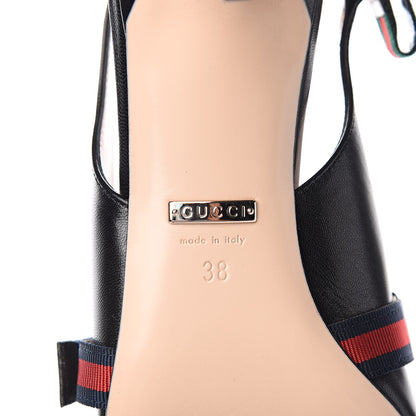 Gucci Malaga Kid Web Horsebit Low Heel Slingback Pumps 38 Black 6 of 9