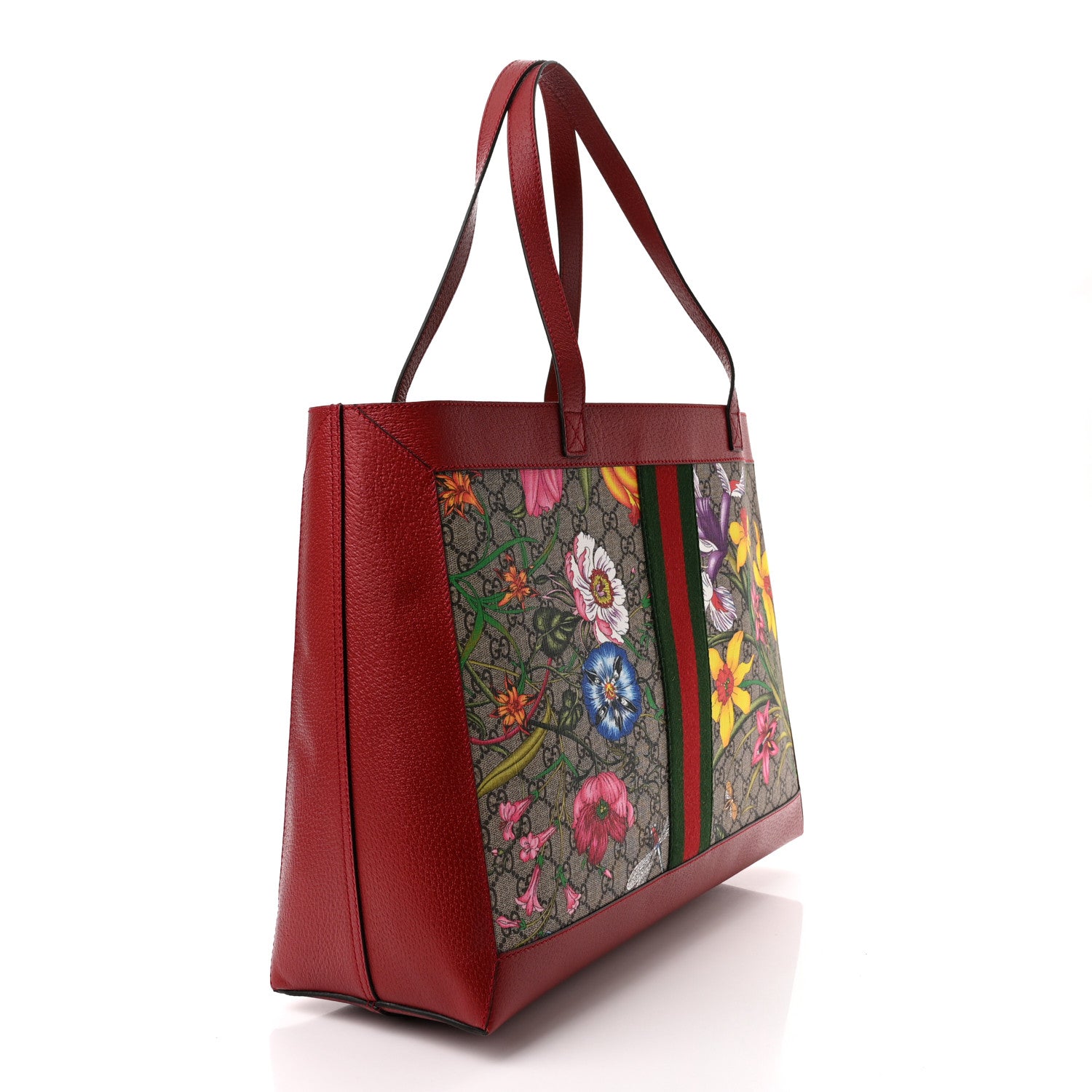 Gucci GG Supreme Monogram Flora Web Large Ophidia Tote Red 4 of 11
