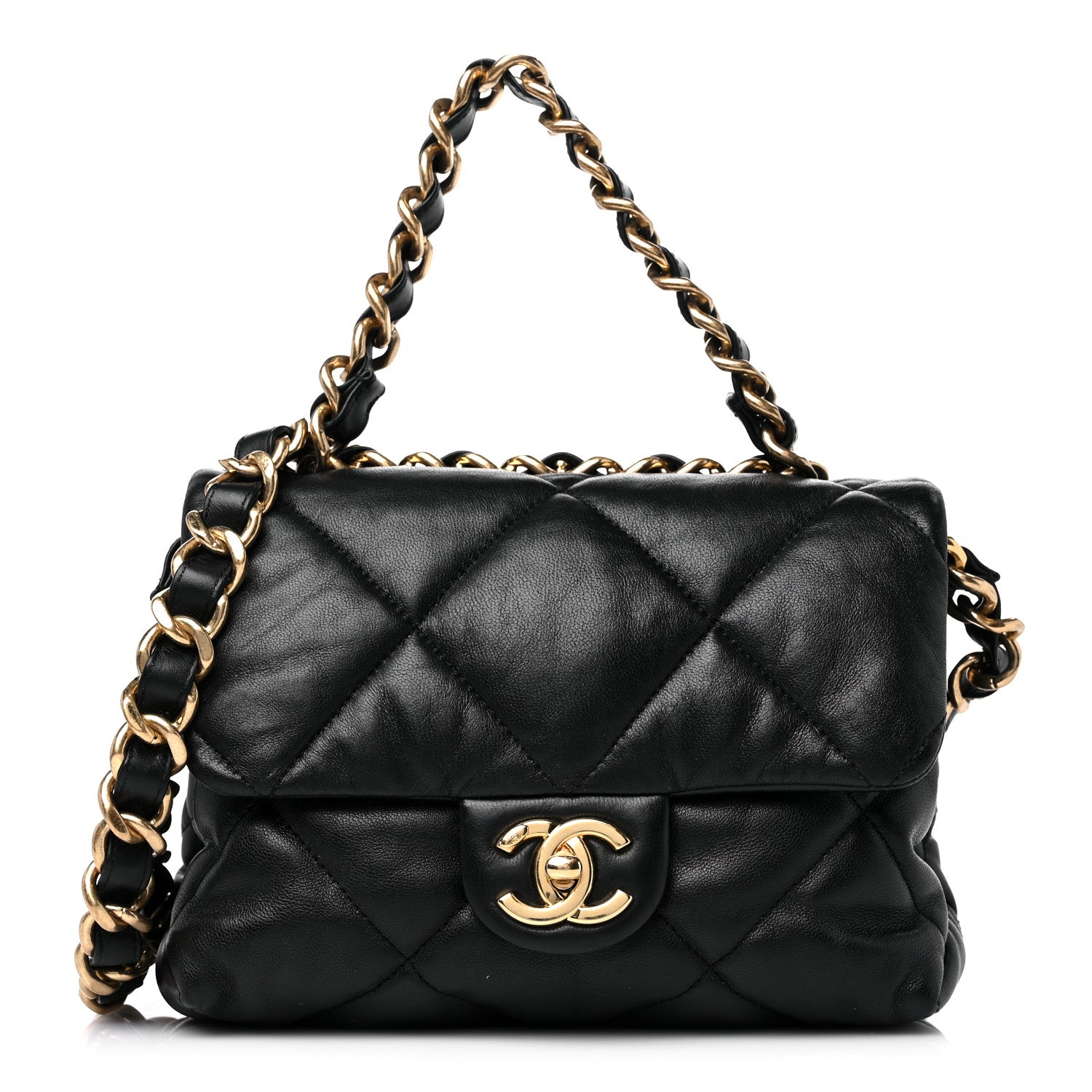 Chanel Lambskin Quilted Small Chain Top Handle Flap Black 1 of 11