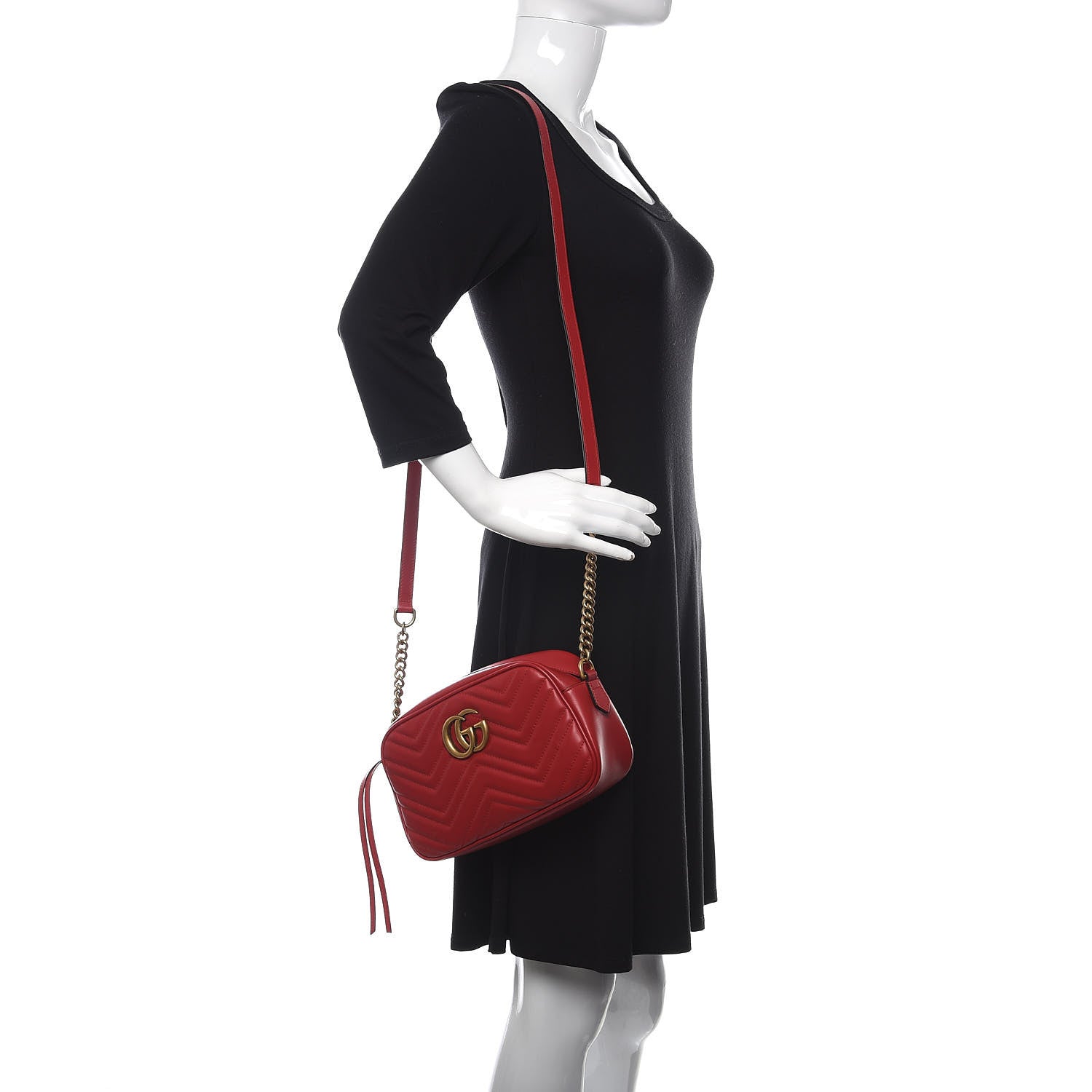 Gucci Calfskin Matelasse Small GG Marmont Chain Shoulder Bag Hibiscus Red 2 of 10
