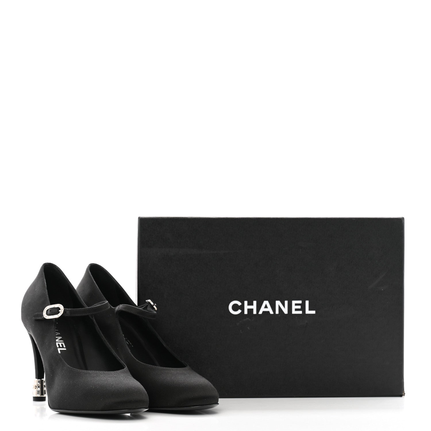 Chanel Satin Crystal Mary Jane Pumps 38.5 Black 10 of 10