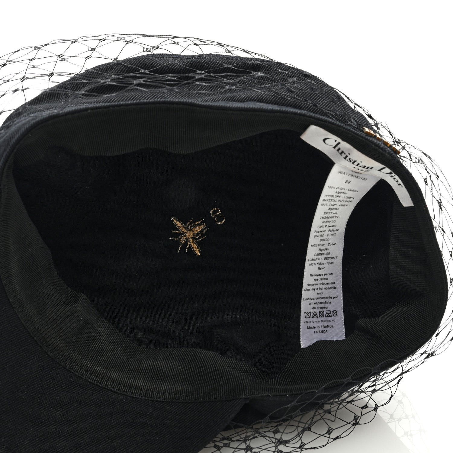 Christian Dior Cotton Canvas Arty Cap with Veil 58 Black 6 of 7