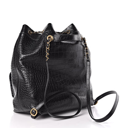 Chanel Calfskin Crocodile Embossed Large Backpack Black 3 of 11