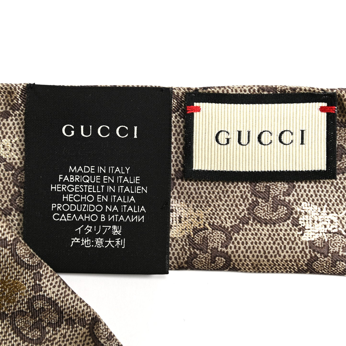 Silk Twill GG Monogram GG Bee Neck Bow Scarf Black Red