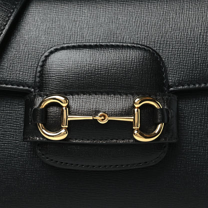 Gucci Glazed Textured Calfskin Mini Horsebit 1955 Top Handle Flap Bag Black 8 of 11