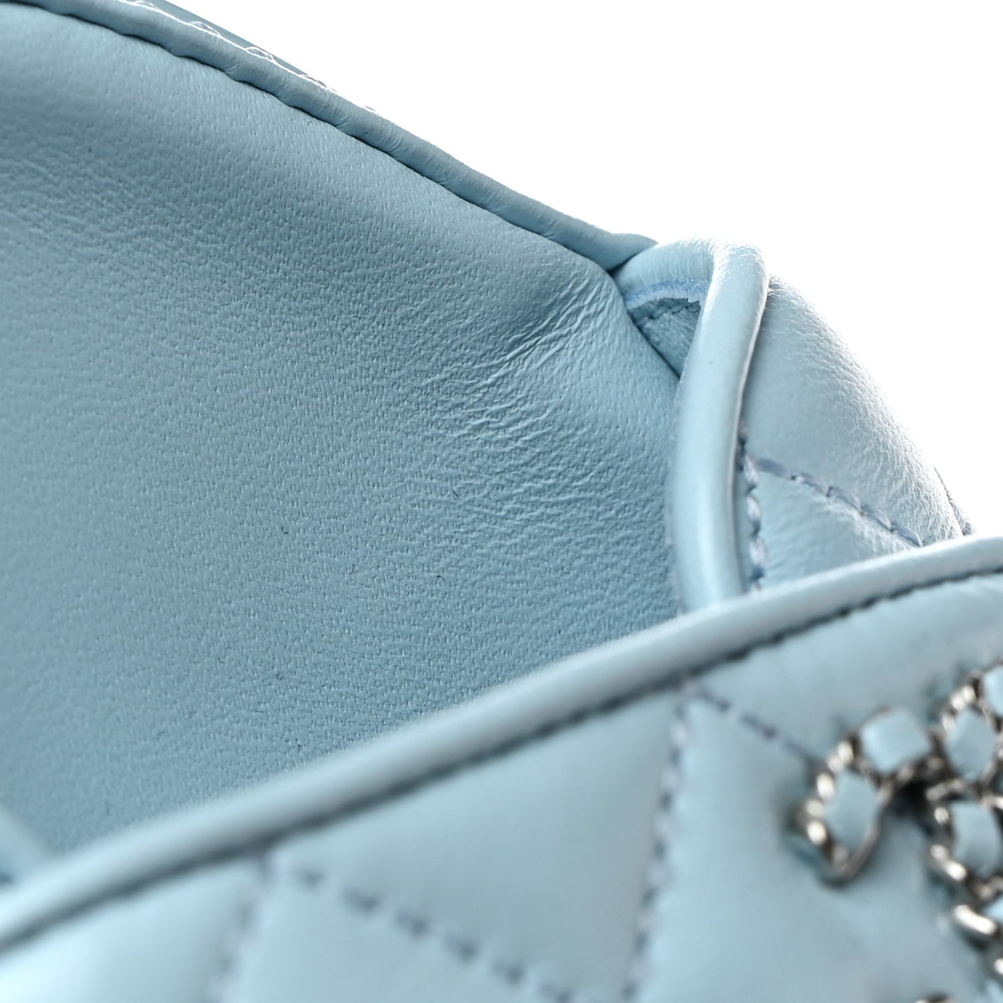Laminated Lambskin Quilted Velcro Dad Chain CC Slide Sandals 39.5 Light Blue