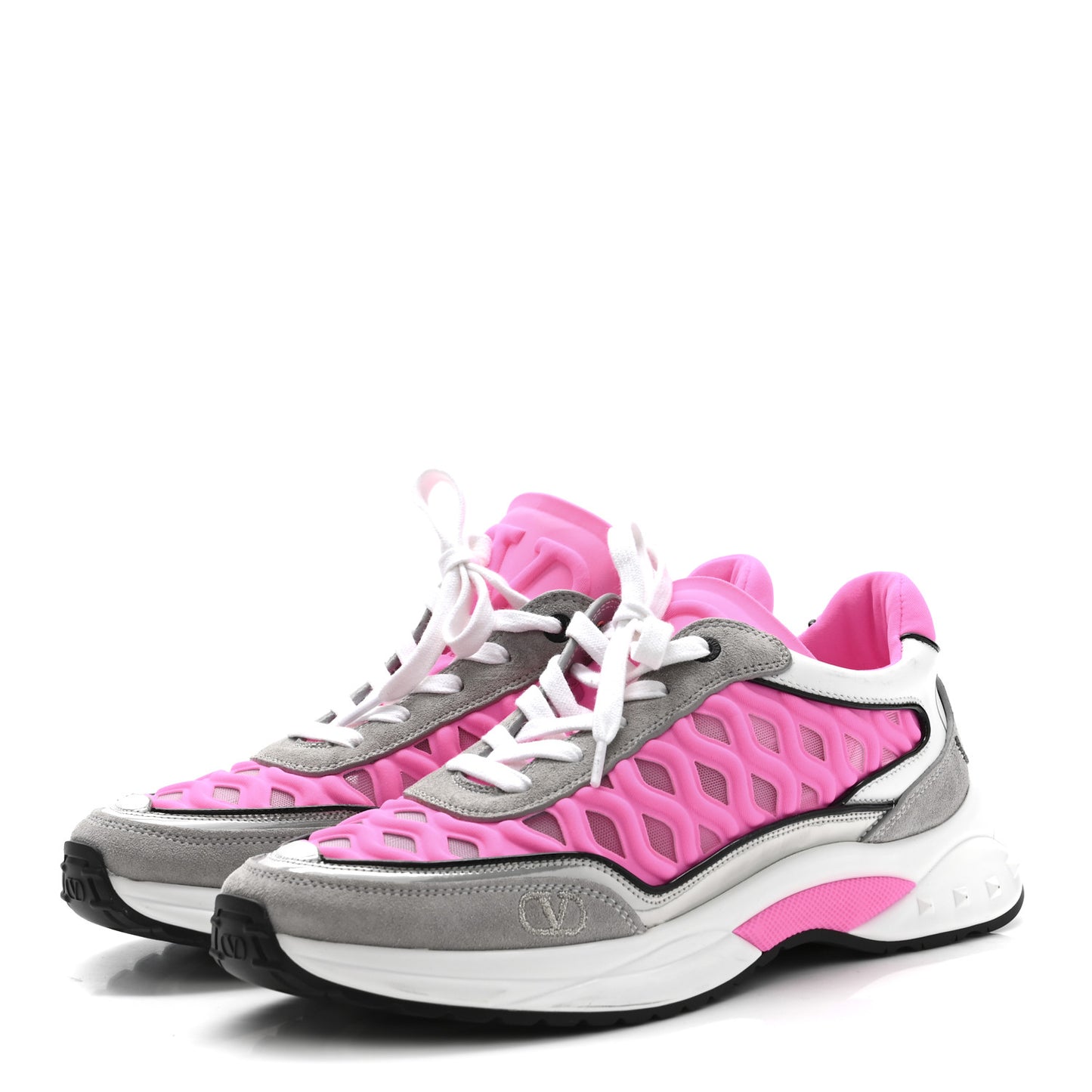 Suede Neoprene Mesh Womens Ready Go Runner Sneakers 38 Electric Pink Grey