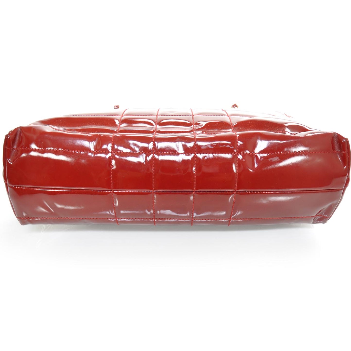 Patent Chocolate Bar Quilted Tote Red