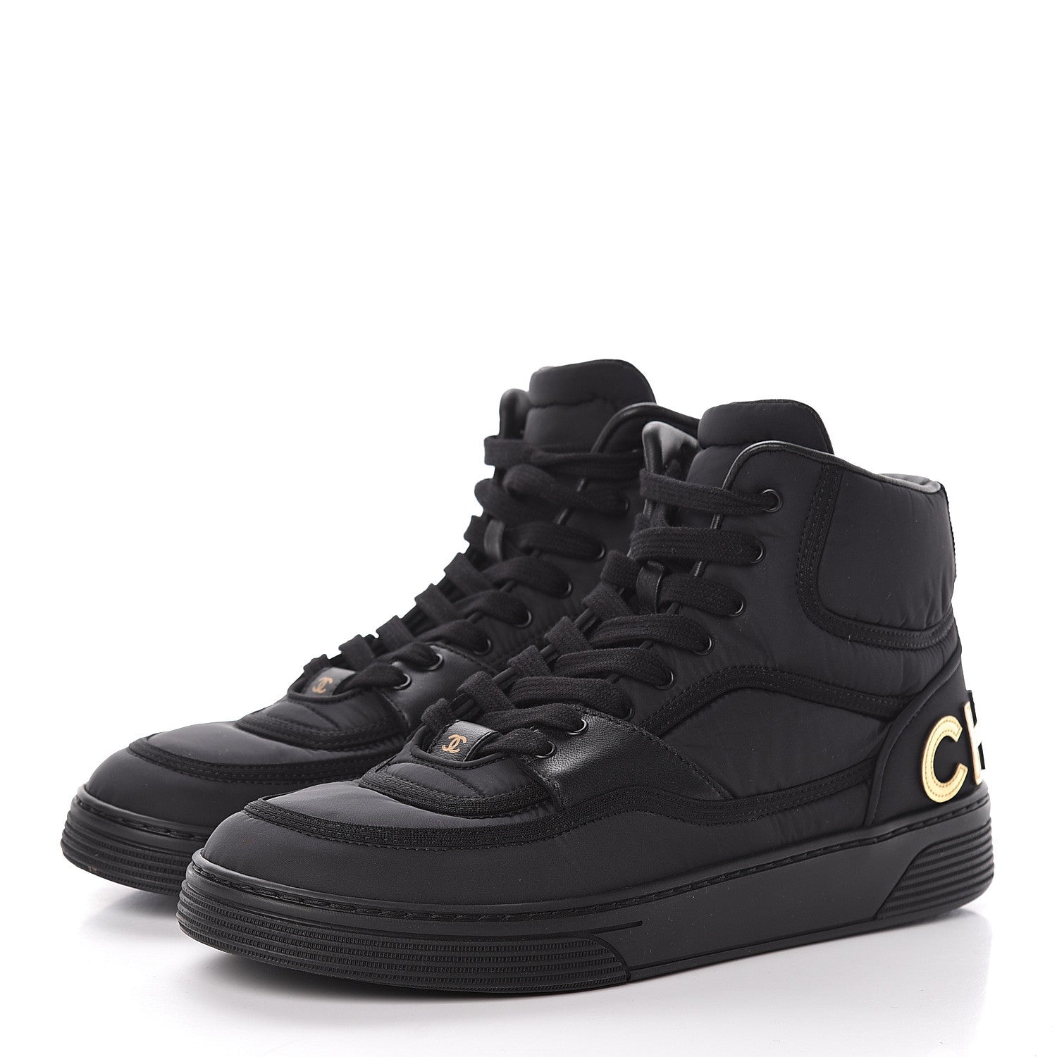 Chanel Nylon Lambskin Womens Logo High Top Sneakers 39 Black 3 of 11