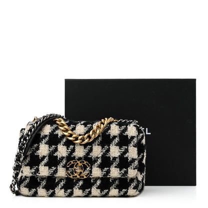 Chanel Tweed Quilted Medium Chanel 19 Flap Black Ecru White 13 of 13