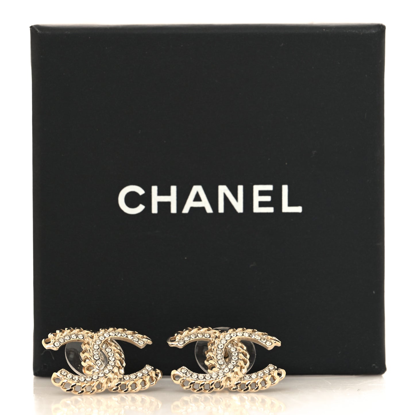 Crystal Chain CC Stud Earrings Gold