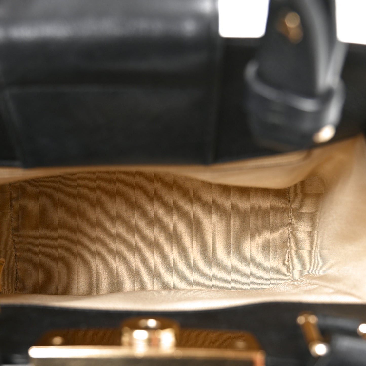 Grained Calfskin Stitched Small Label Click Shopper Tote Black