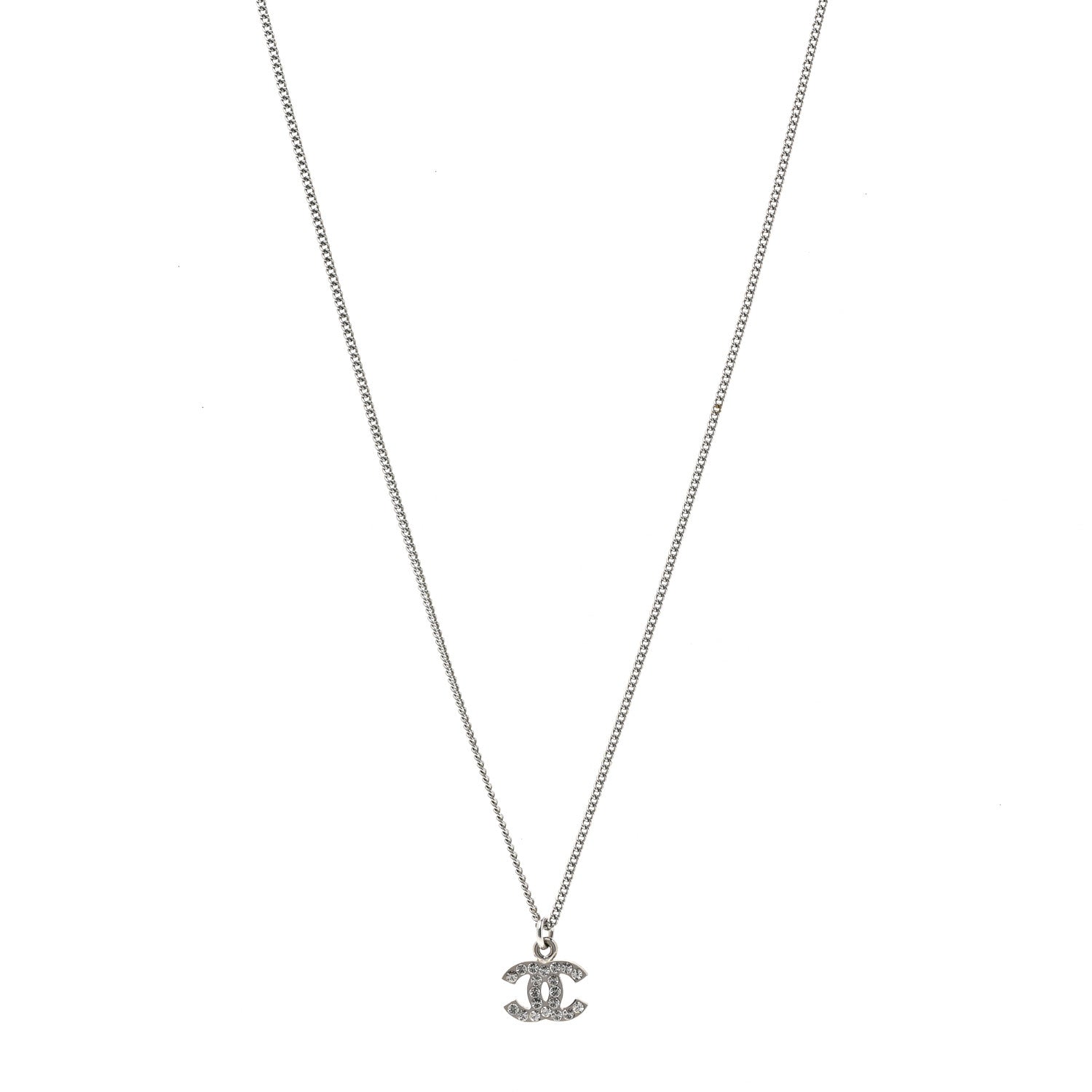 Chanel Crystal CC Pendant Necklace Silver 1 of 5