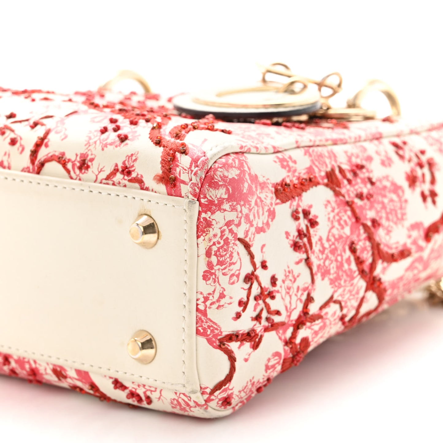 Lambskin Embroidered Floral Toile de Jouy Mini Lady Dior White Red