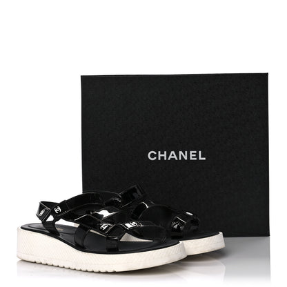 Chanel Patent Calfskin Velcro Dad Sandals 40 Black 8 of 8