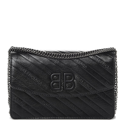 Balenciaga Shiny Goatskin Logo Embossed Monochrome BB Wallet On Chain Black 1 of 11