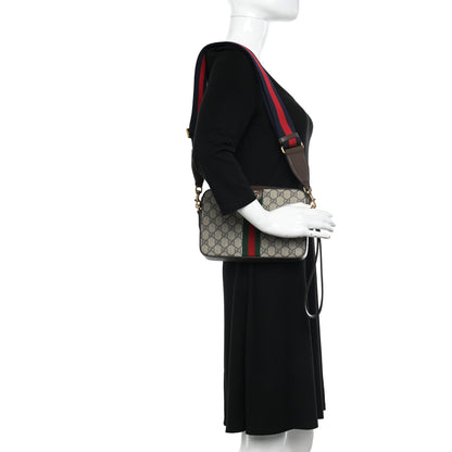 Gucci GG Supreme Monogram Textured Dollar Calfskin Web Ophidia Wristlet Shoulder Bag Beige Ebony New Acero 2 of 9