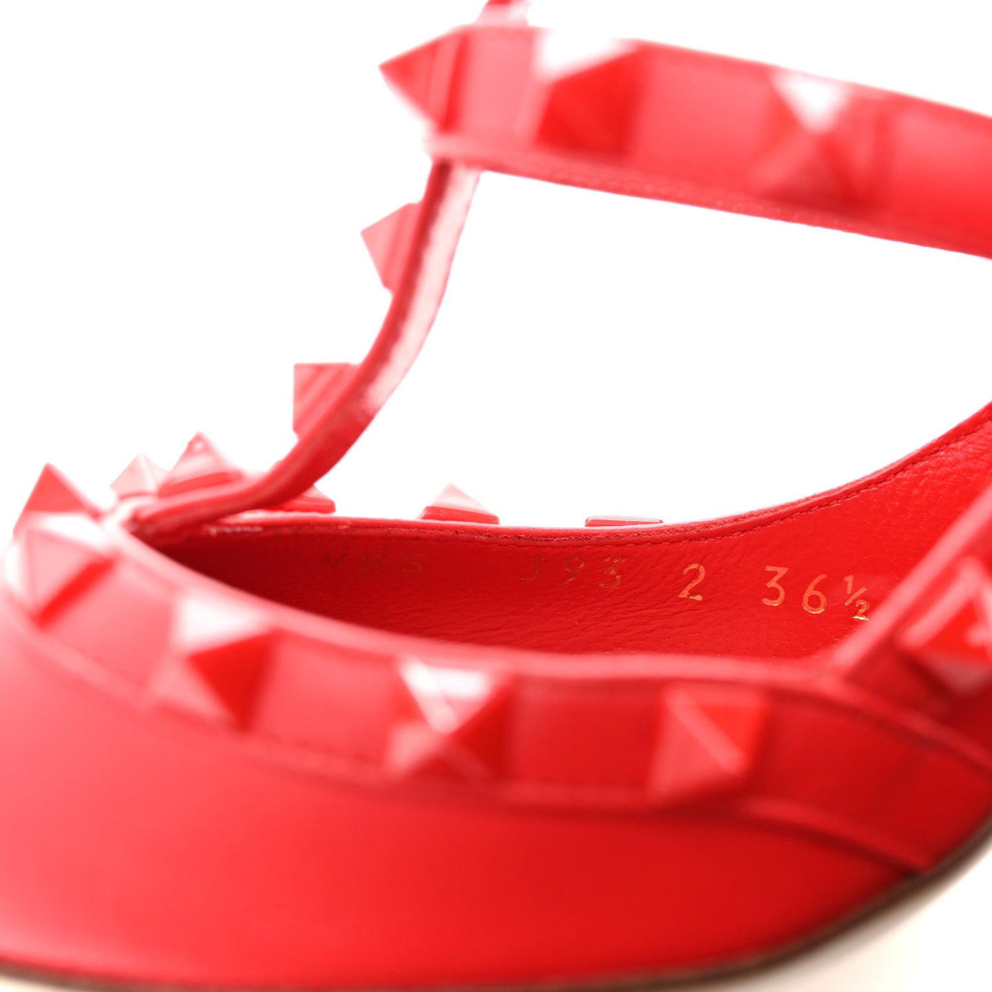 Calfskin Lacquered Monochrome Rockstud Ankle Strap 100mm Pumps 36.5 Rosso Valentino