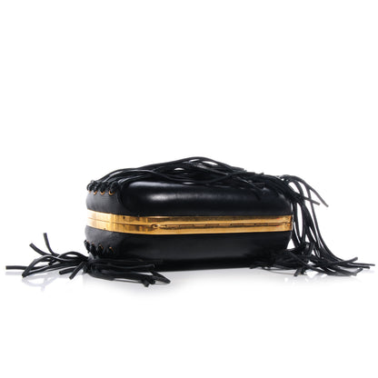 Alexander McQueen Leather Fringe Crystal Skull Box Clutch Black 4 of 10