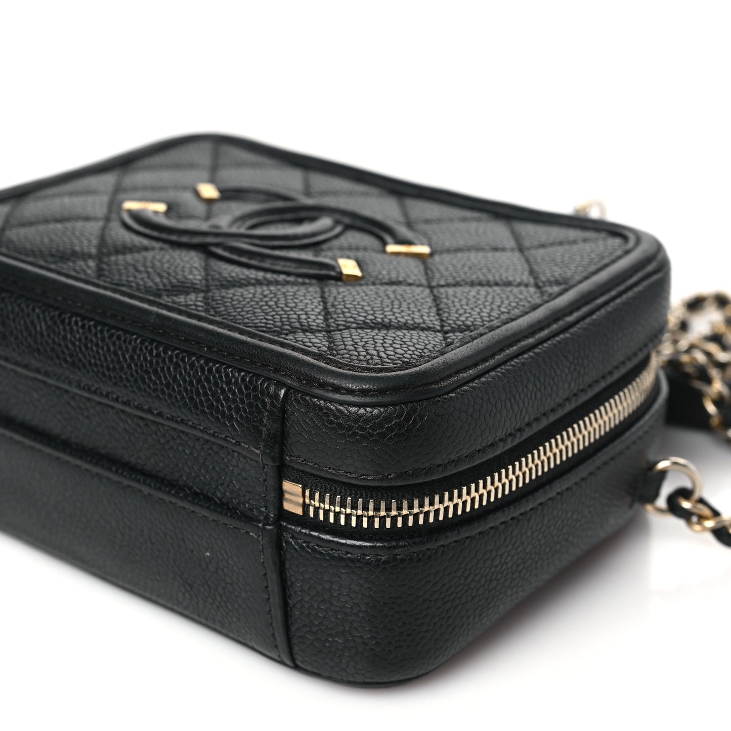 Caviar Quilted Small CC Filigree Vanity Case Black