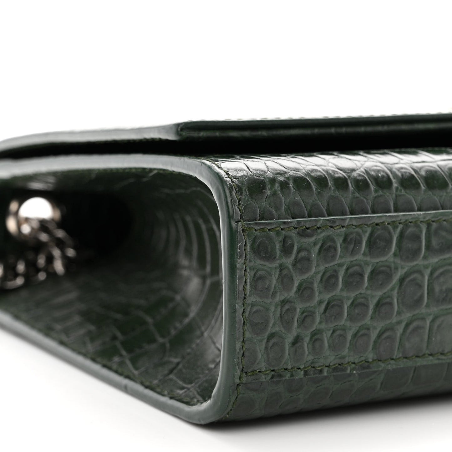 Calfskin Crocodile Embossed Medium Classic Monogram Kate Tassel Satchel Dark Mint