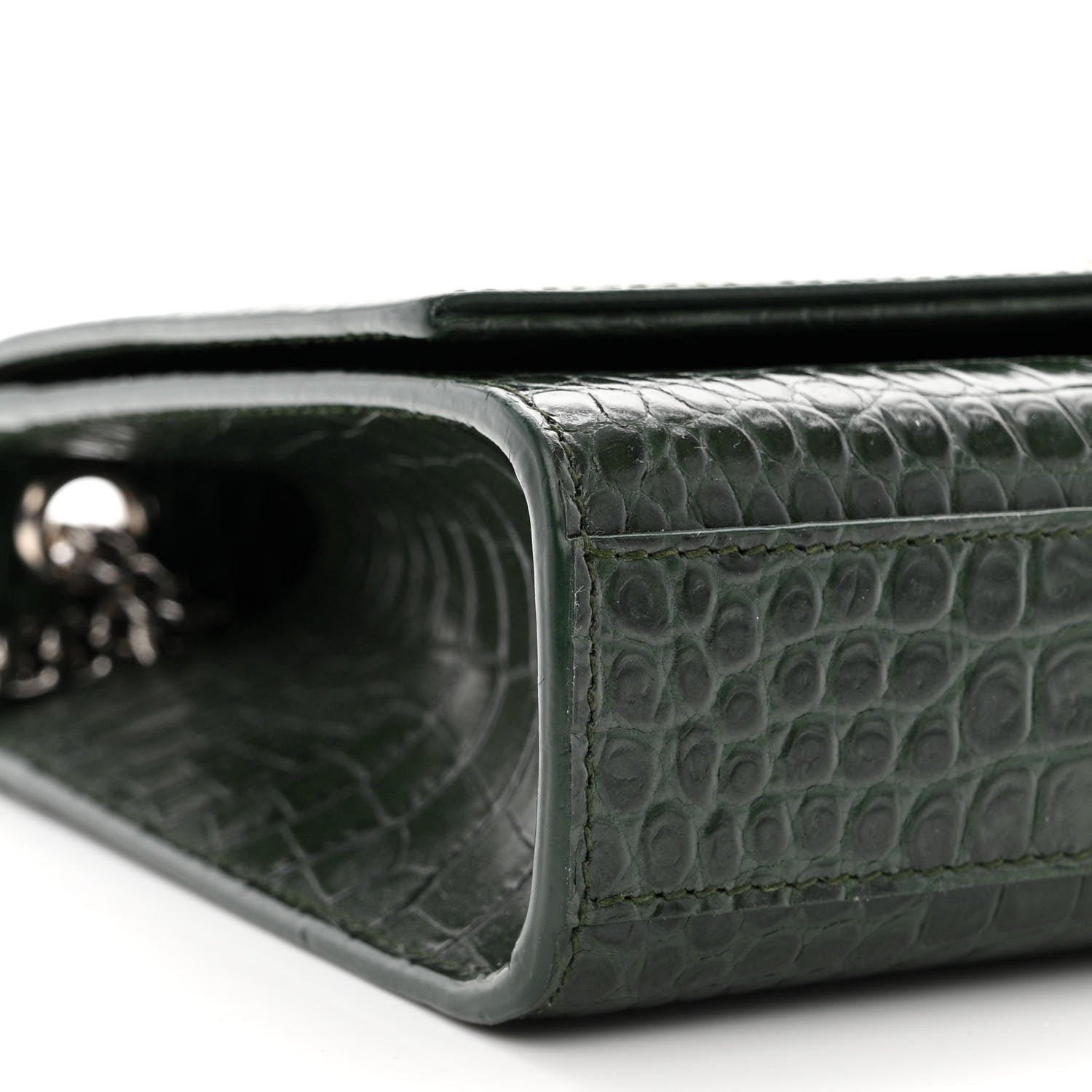 Saint Laurent Calfskin Crocodile Embossed Medium Classic Monogram Kate Tassel Satchel Dark Mint 9 of 10