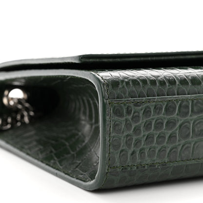 Saint Laurent Calfskin Crocodile Embossed Medium Classic Monogram Kate Tassel Satchel Dark Mint 9 of 10