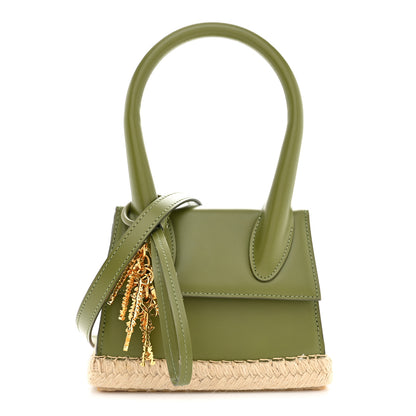 Jacquemus Smooth Calfskin Raffia Le Chiquito Moyen Corado Khaki 1 of 12