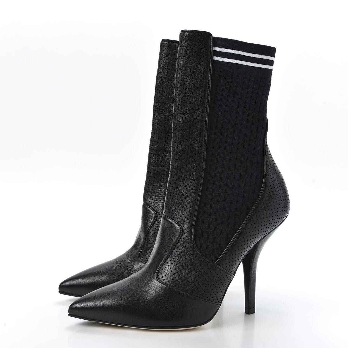 Nappa Stretch Fabric Perforated Striped Rockoko 105mm Sock Boots 39 Black White