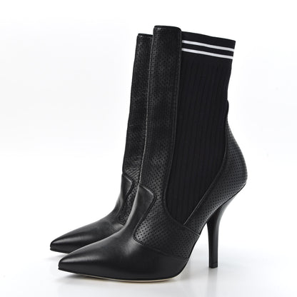 Fendi Nappa Stretch Fabric Perforated Striped Rockoko 105mm Sock Boots 39 Black White 3 of 7
