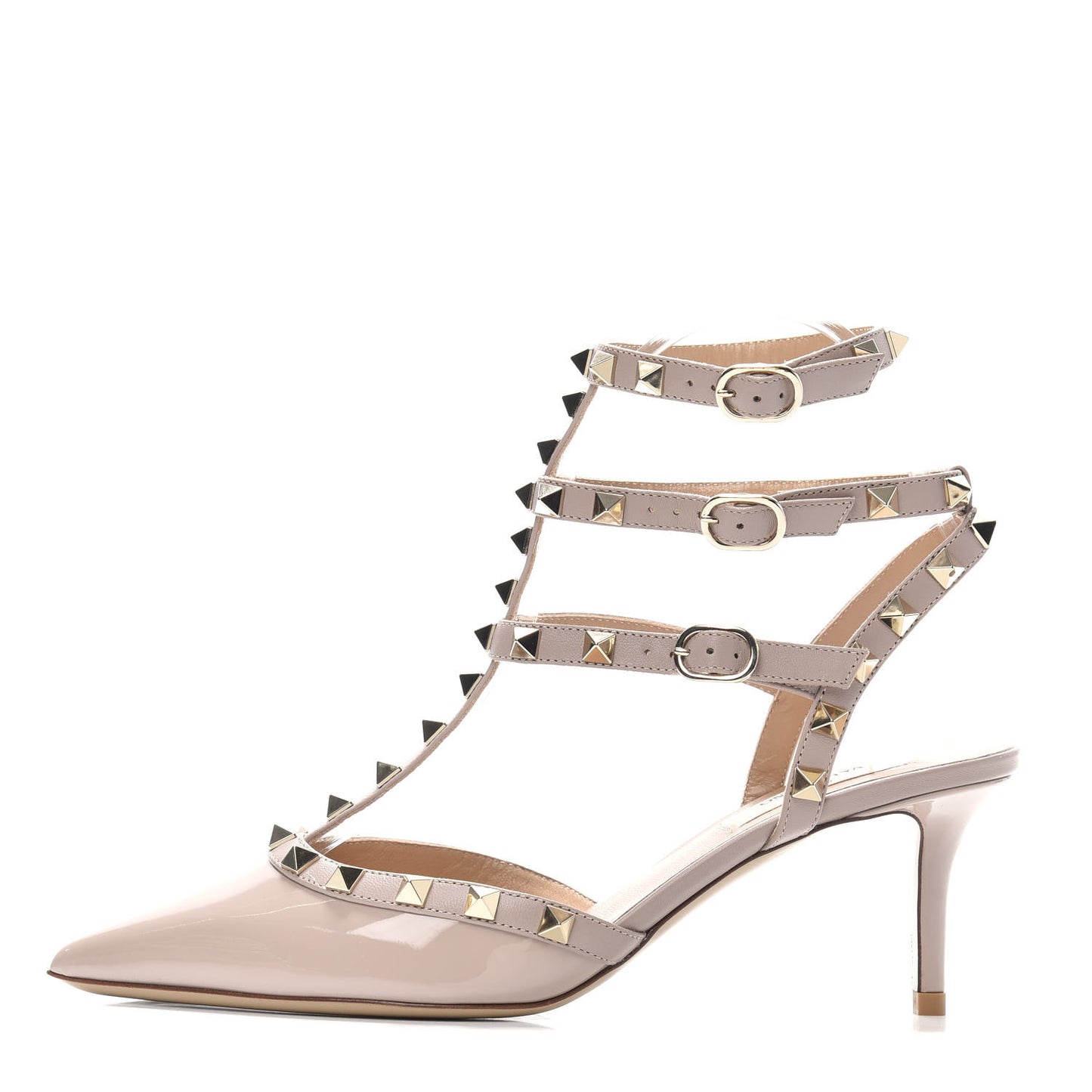 Patent Nappa Rockstud Ankle Strap 65mm Pumps 37.5 Poudre