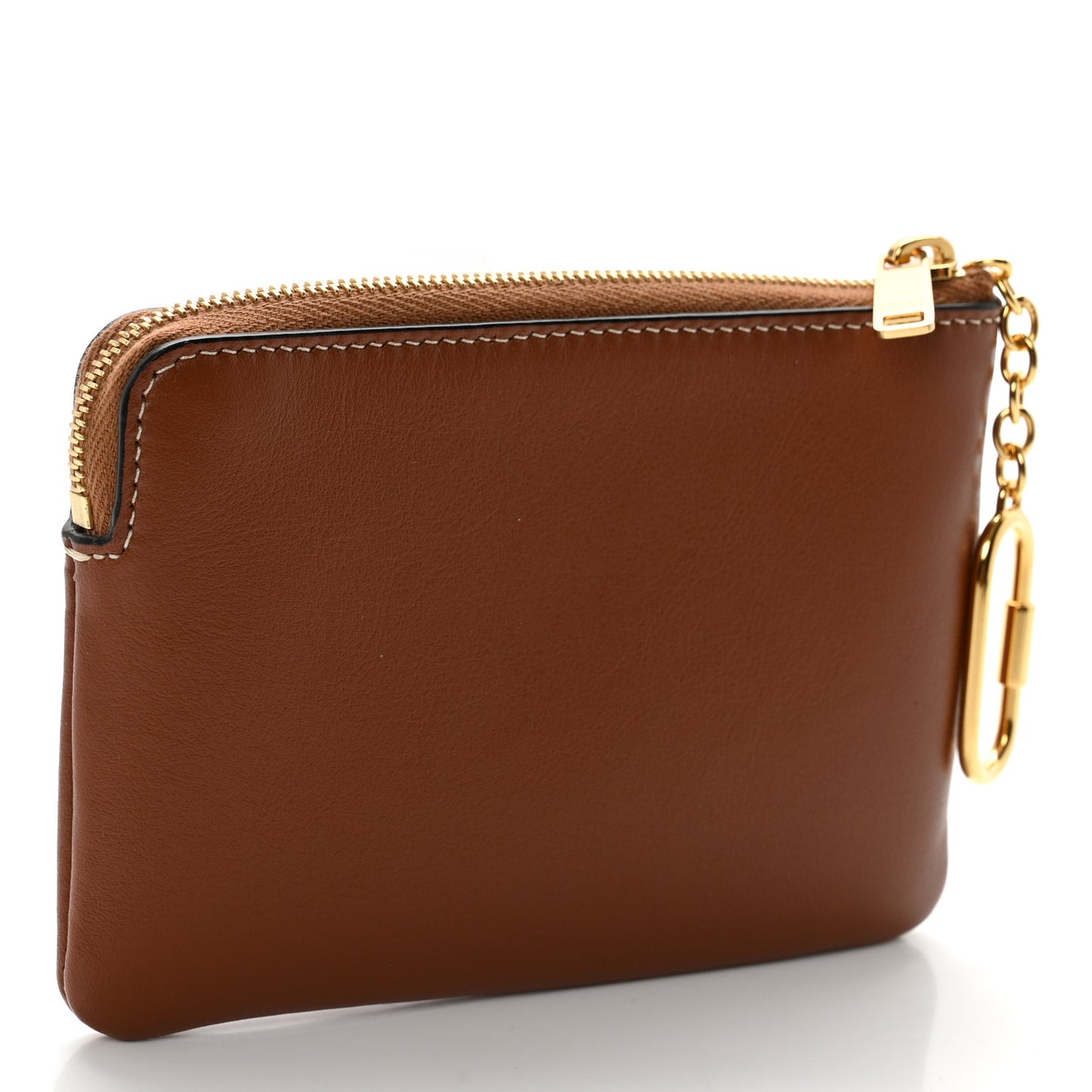Smooth Calfskin Cuir Triomphe Coin and Card Pouch With Hook Tan
