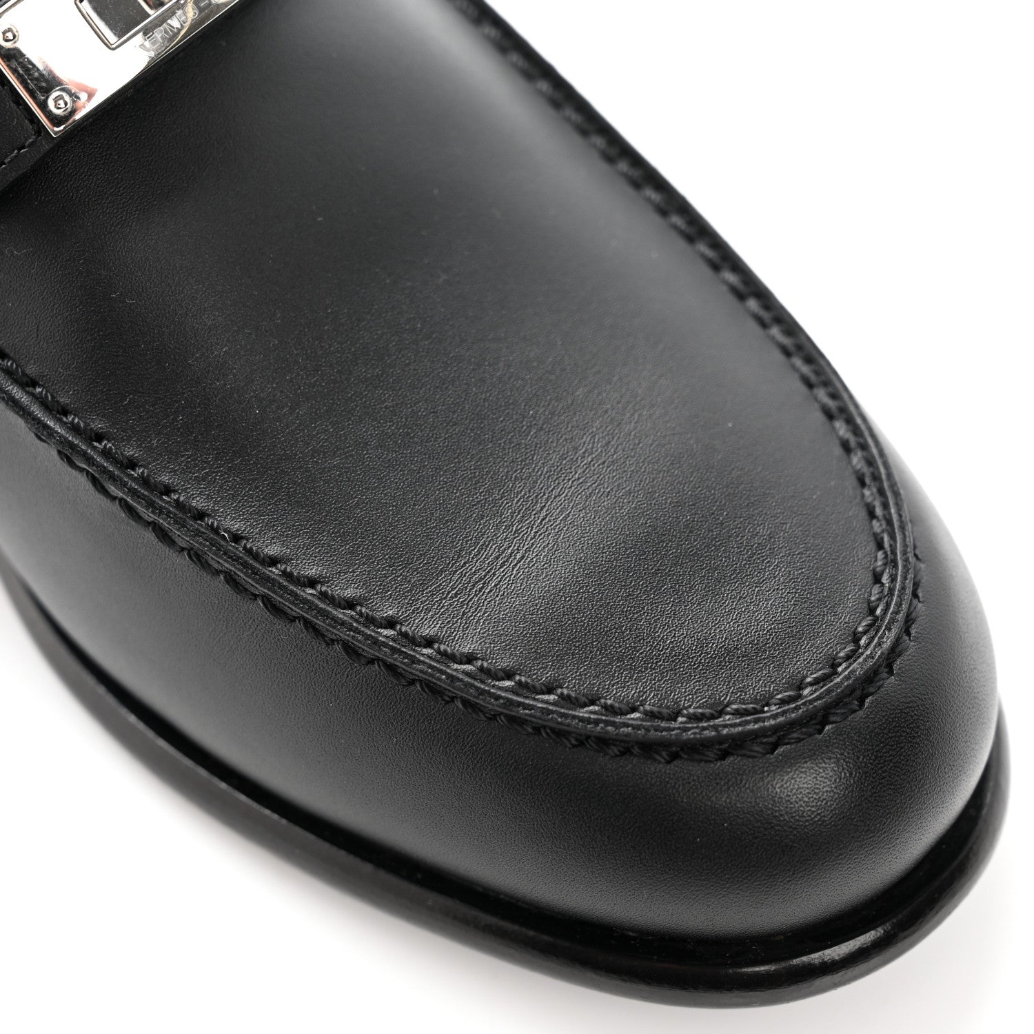 Hermes Calfskin Womens Destin Loafers 37 Black 10 of 12