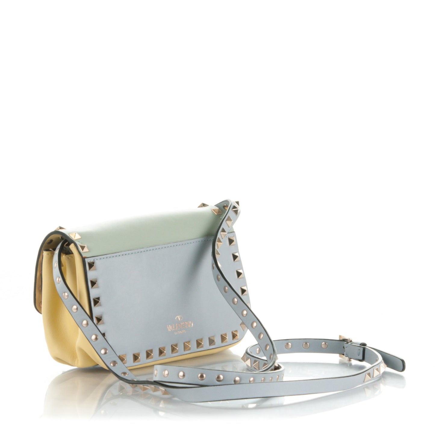 Vitello Watercolor Mini Rockstud Flap Saddle Crossbody Bag Rose Green Yellow Sky