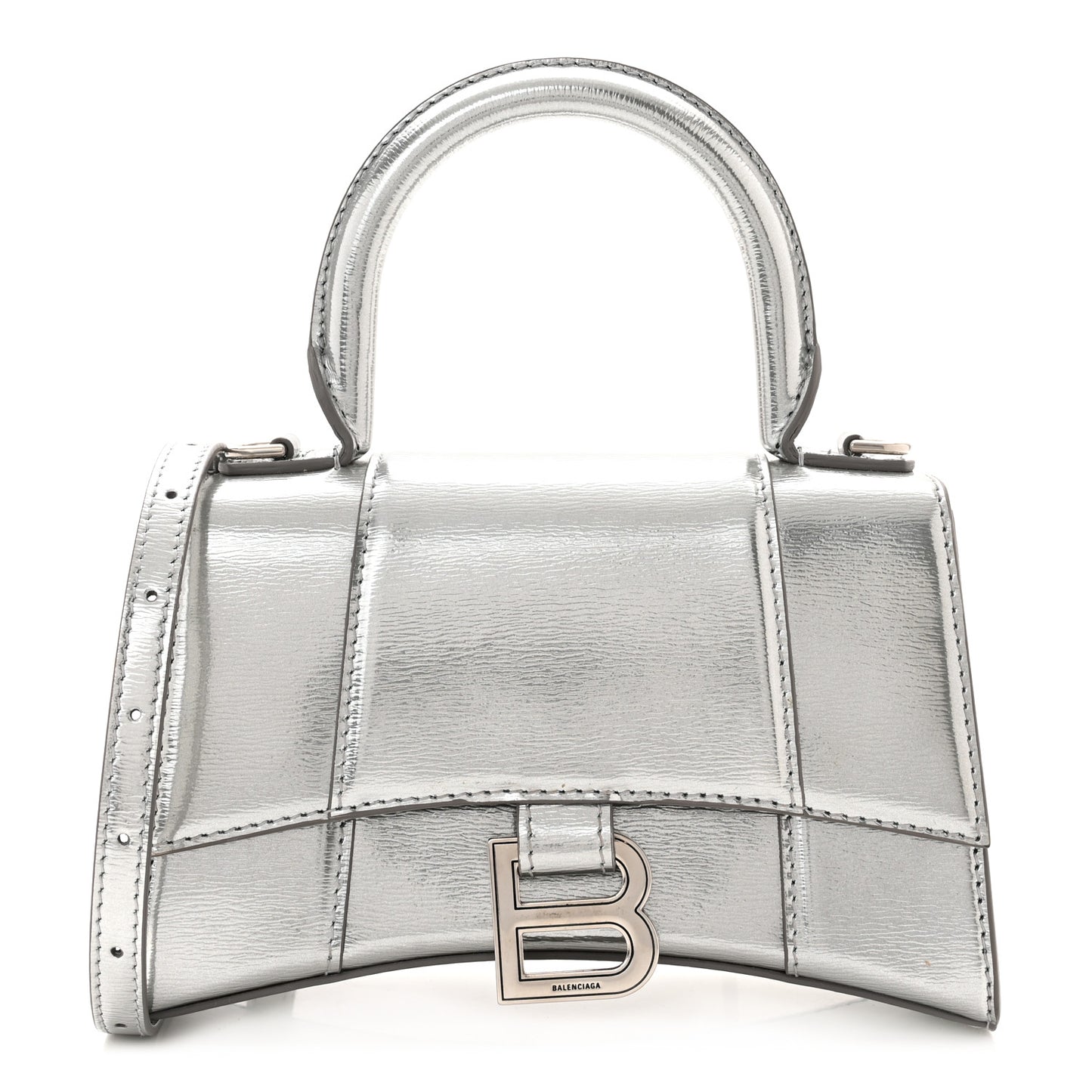 Metallic Textured Calfskin Hourglass Top Handle Bag XS Silver