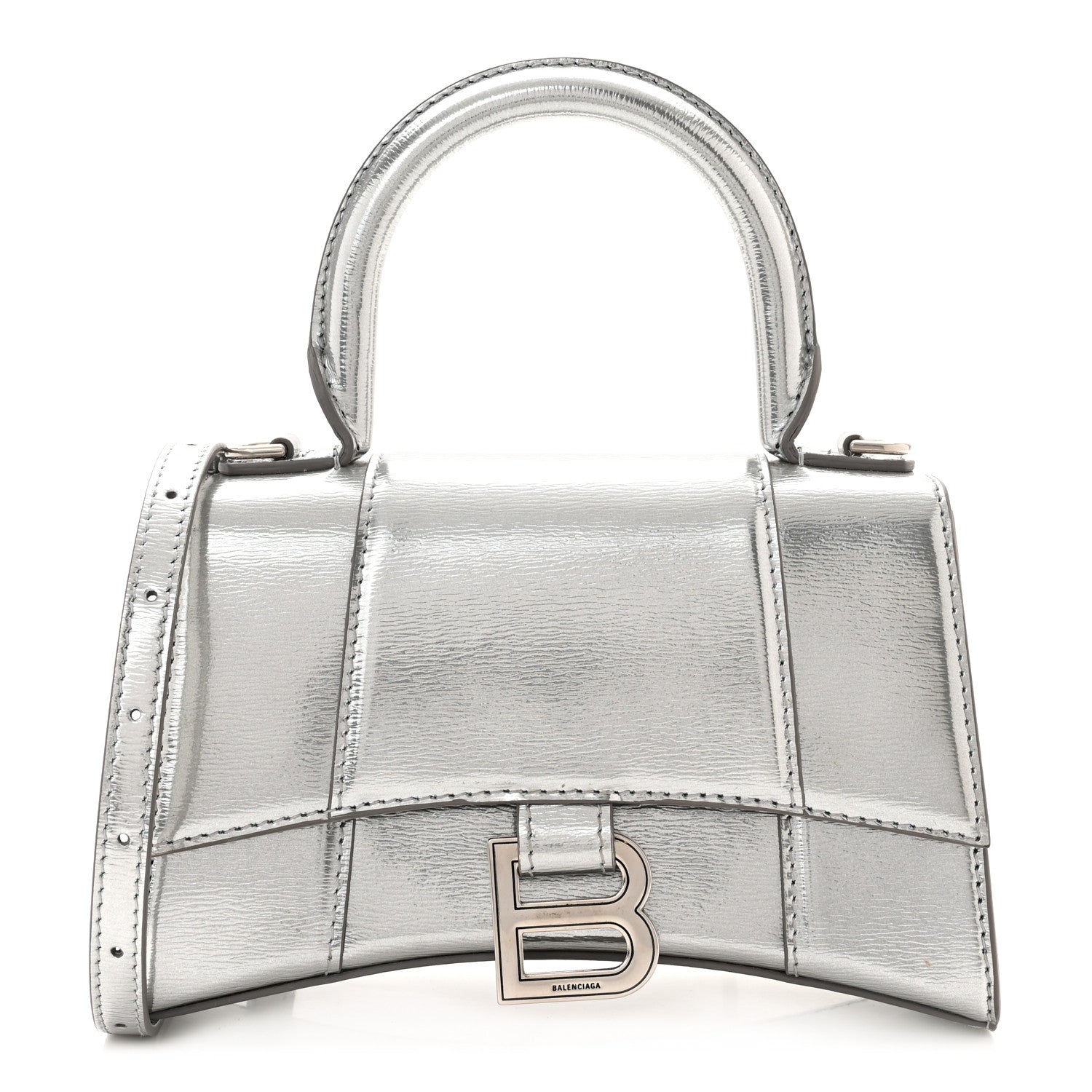 Balenciaga Metallic Textured Calfskin Hourglass Top Handle Bag XS Silver 1 of 9