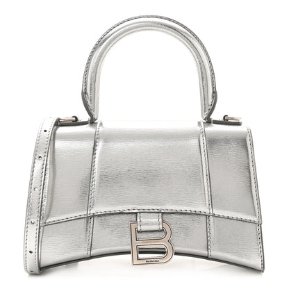 Balenciaga Metallic Textured Calfskin Hourglass Top Handle Bag XS Silver 1 of 9